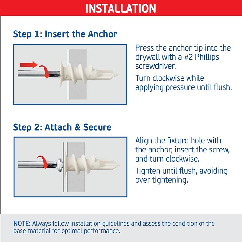 FixMaster Nylon Self-Drilling Drywall Anchors w/Screws (100 Anchors & 100 Screws) – Premium Nylon 66 Hollow Wall Anchors for 3/8"-5/8" Drywall – Shock-Resistant Hold, Easy Install - 75lb Holding Strength - Image 4